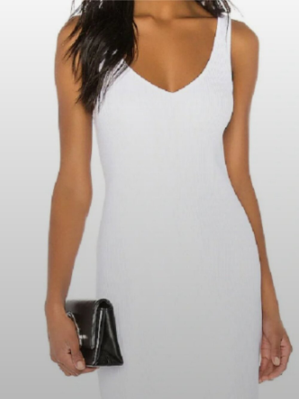 Vince Ribbed Cotton Blend Sleeveless Double V-Neck/Back Midi Dress Optic White